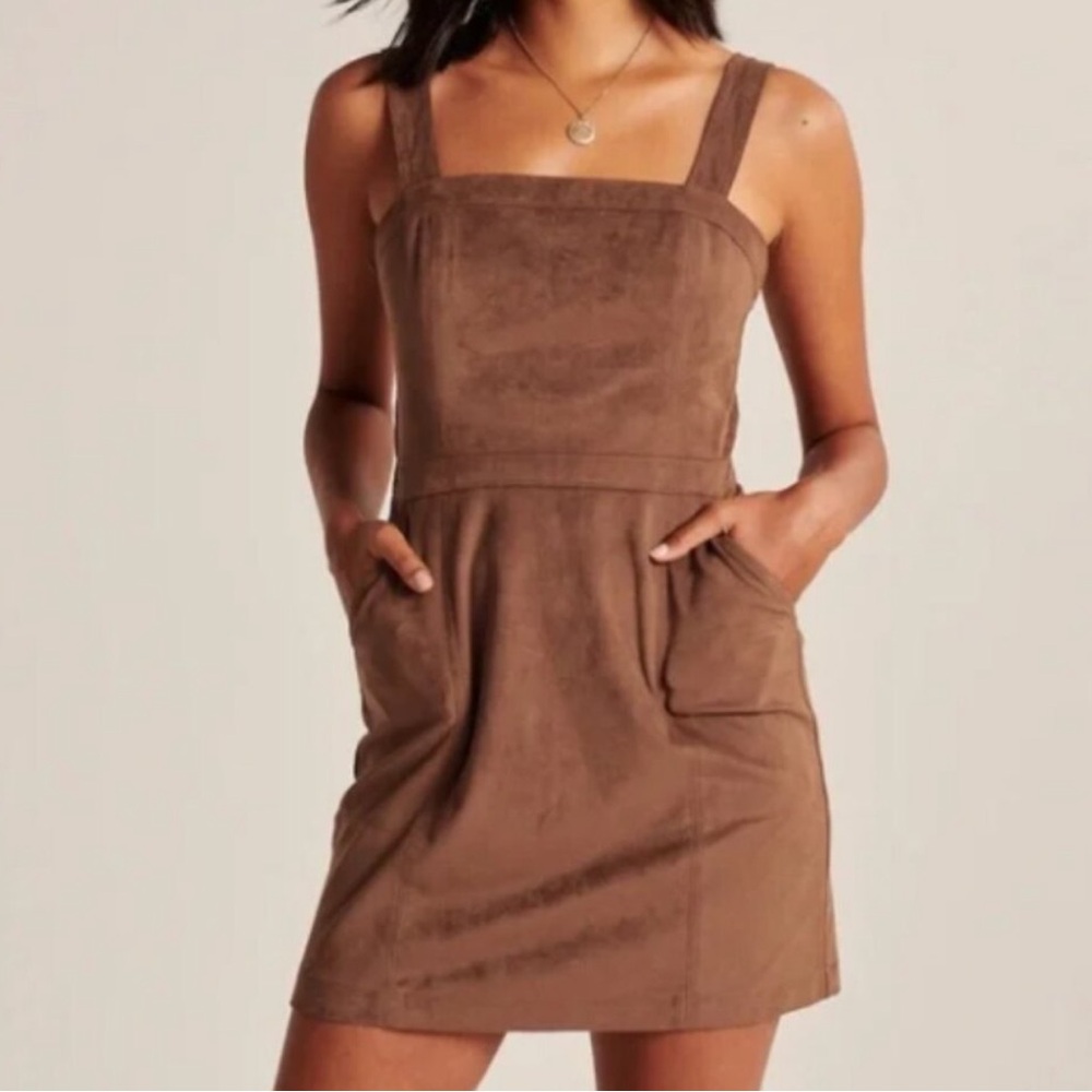 Abercrombie & Fitch Brown Faux Suede Overall Pinafore Dress NWT